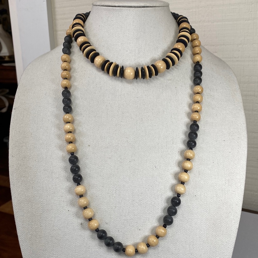 Two interesting wood beaded necklaces